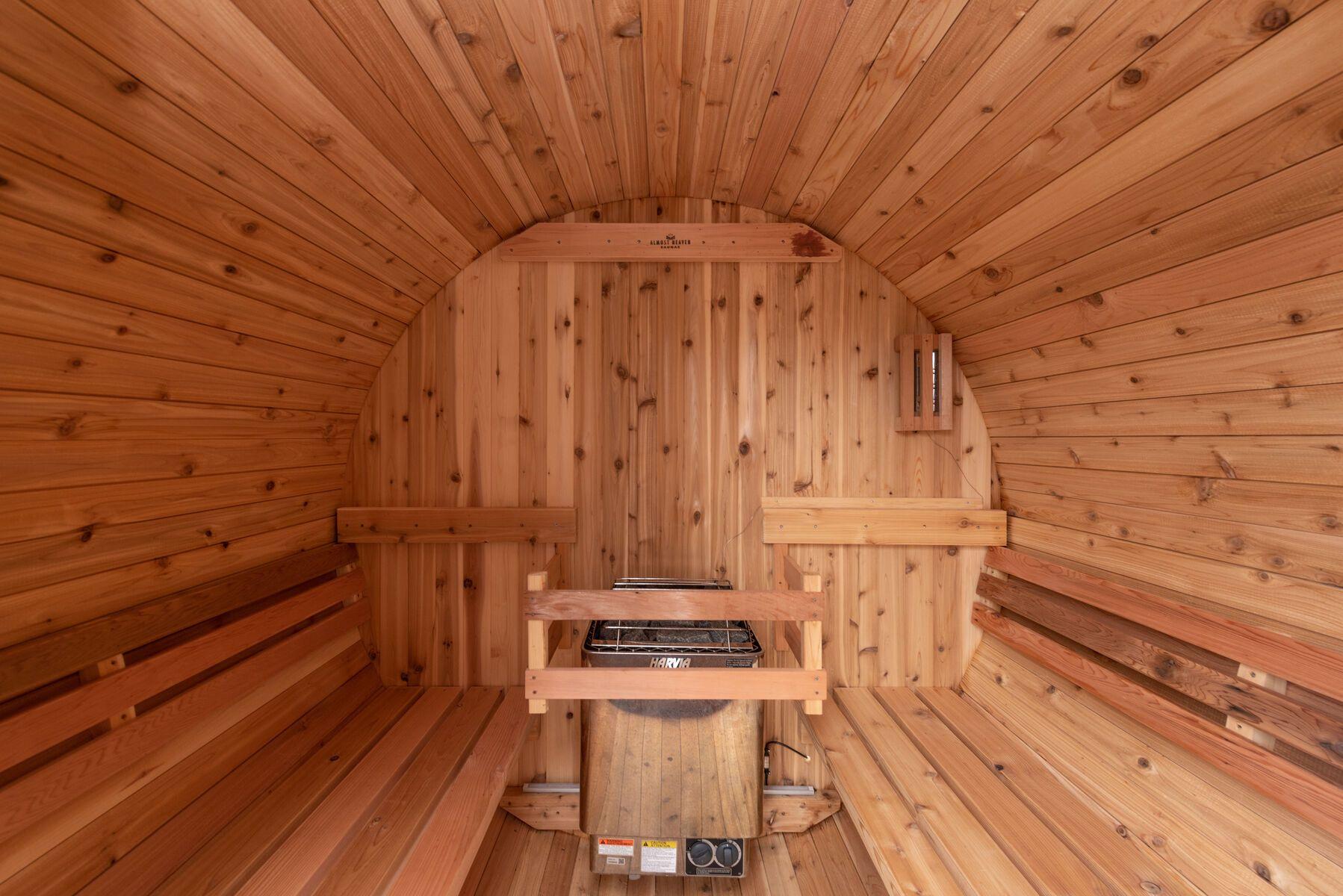 Wooden barrel sauna